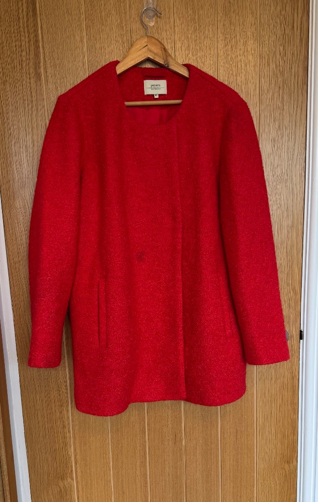 Papaya Weekend Red Boucle Coat Jacket UK 18 Wool Blend Smart Formal