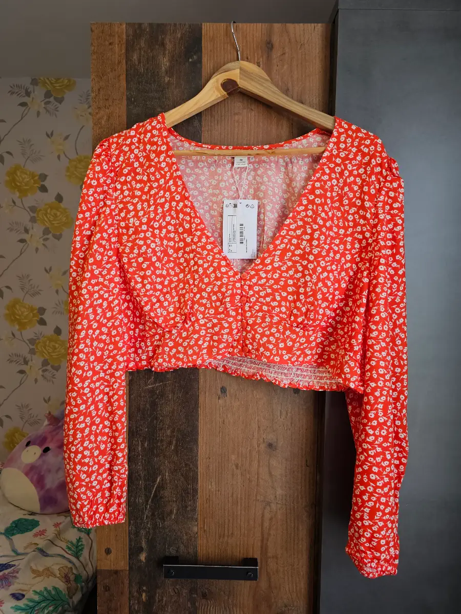 Monki Floral Long Sleeve Crop Top NWT UK 22 EU 48