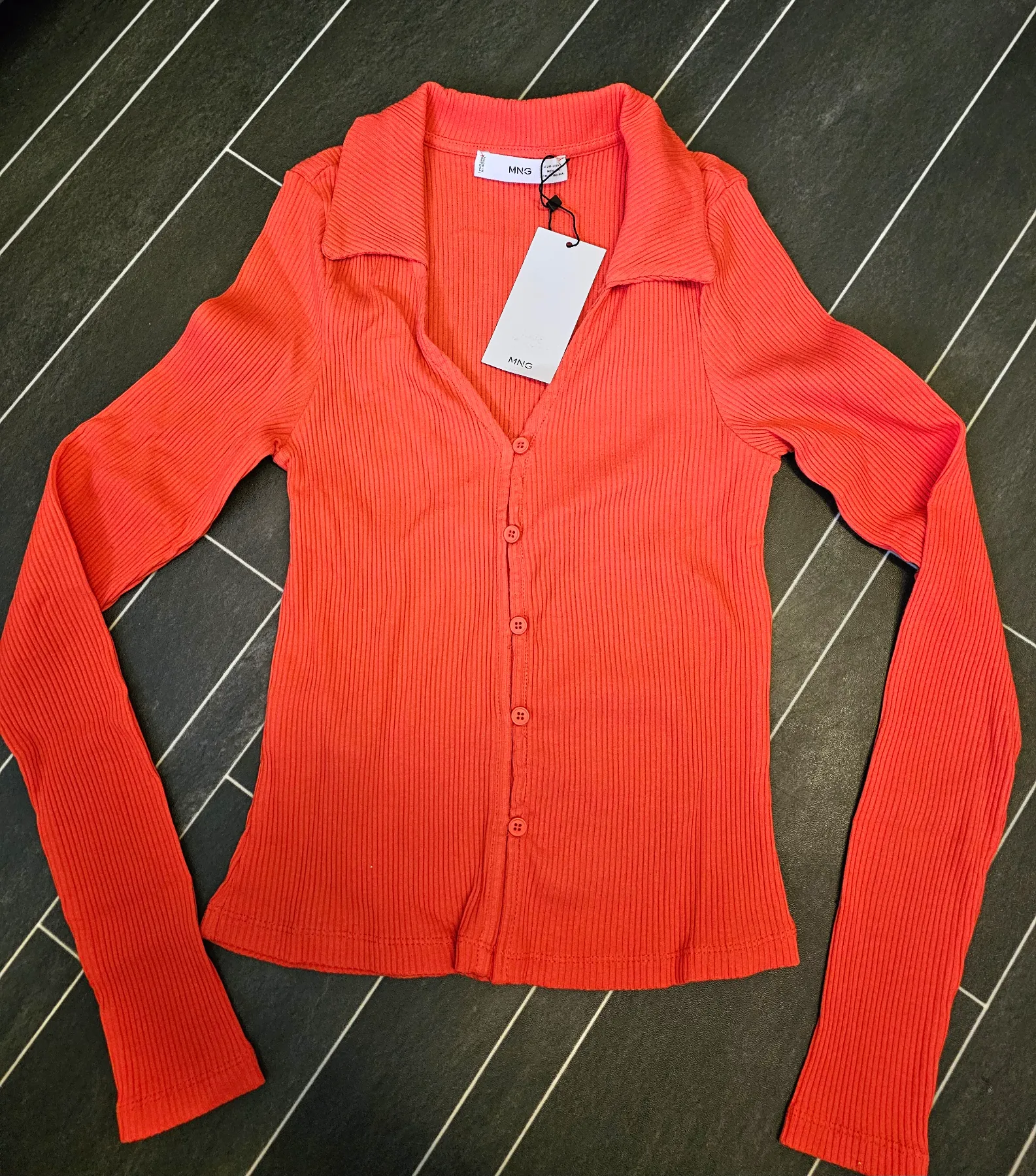 Mango  Ribbed Button-Up Long Sleeve Top – Size S /8uk