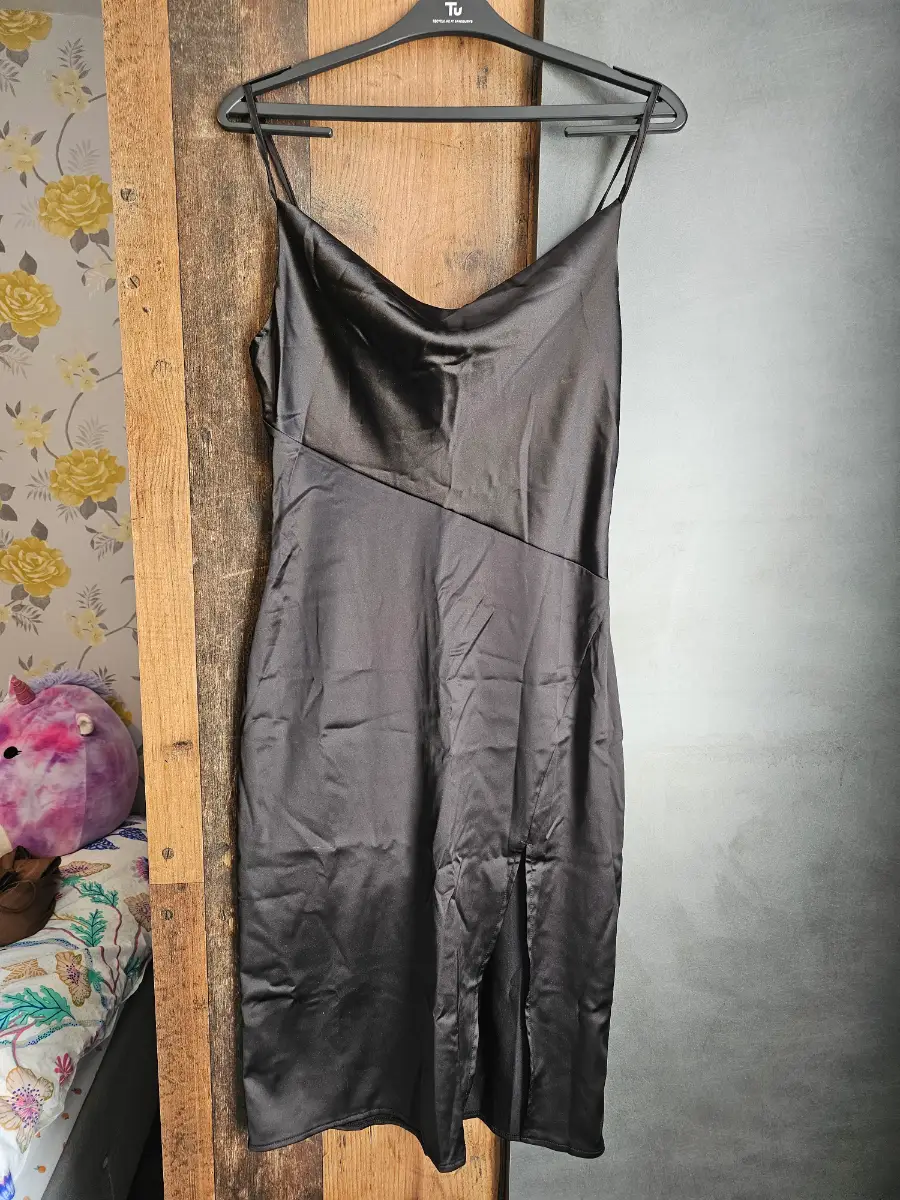 Black Satin Cowl Neck Mini Dress ,Size S