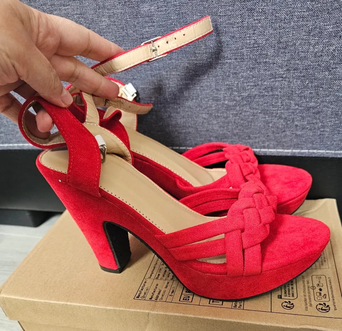 Beautiful Red Heel Sandals ,size 39 Eu /6UK