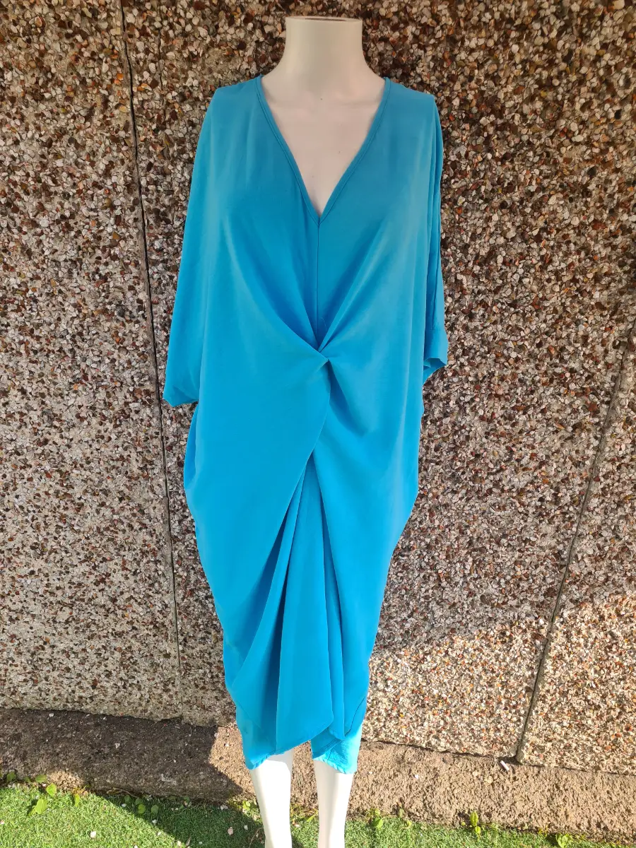 Glossy Made in Italy Turquoise Knot Front Midi Dress One Size BNWT RRP £24.50