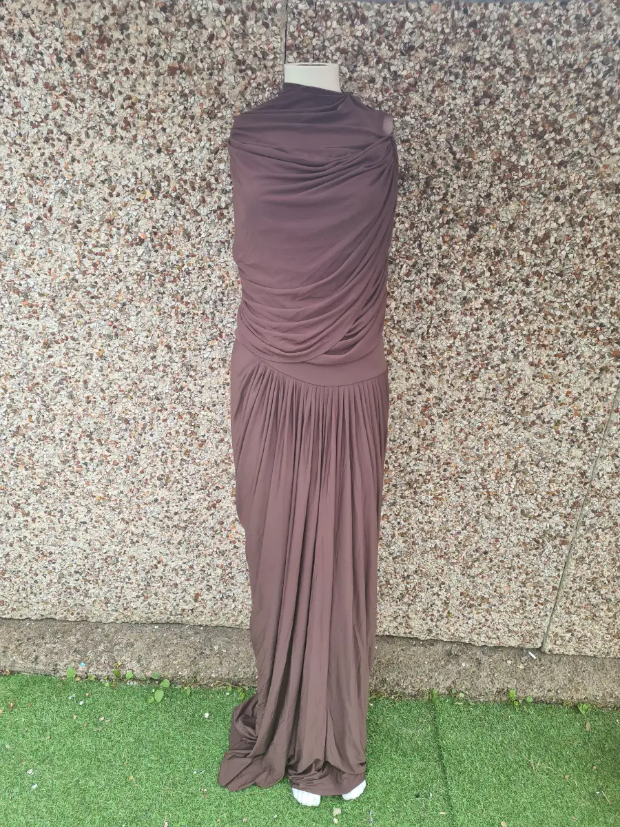 Miss Rosier Catherine Asymmetrical Pleated Maxi Dress Brown Size L BNWT RRP £136