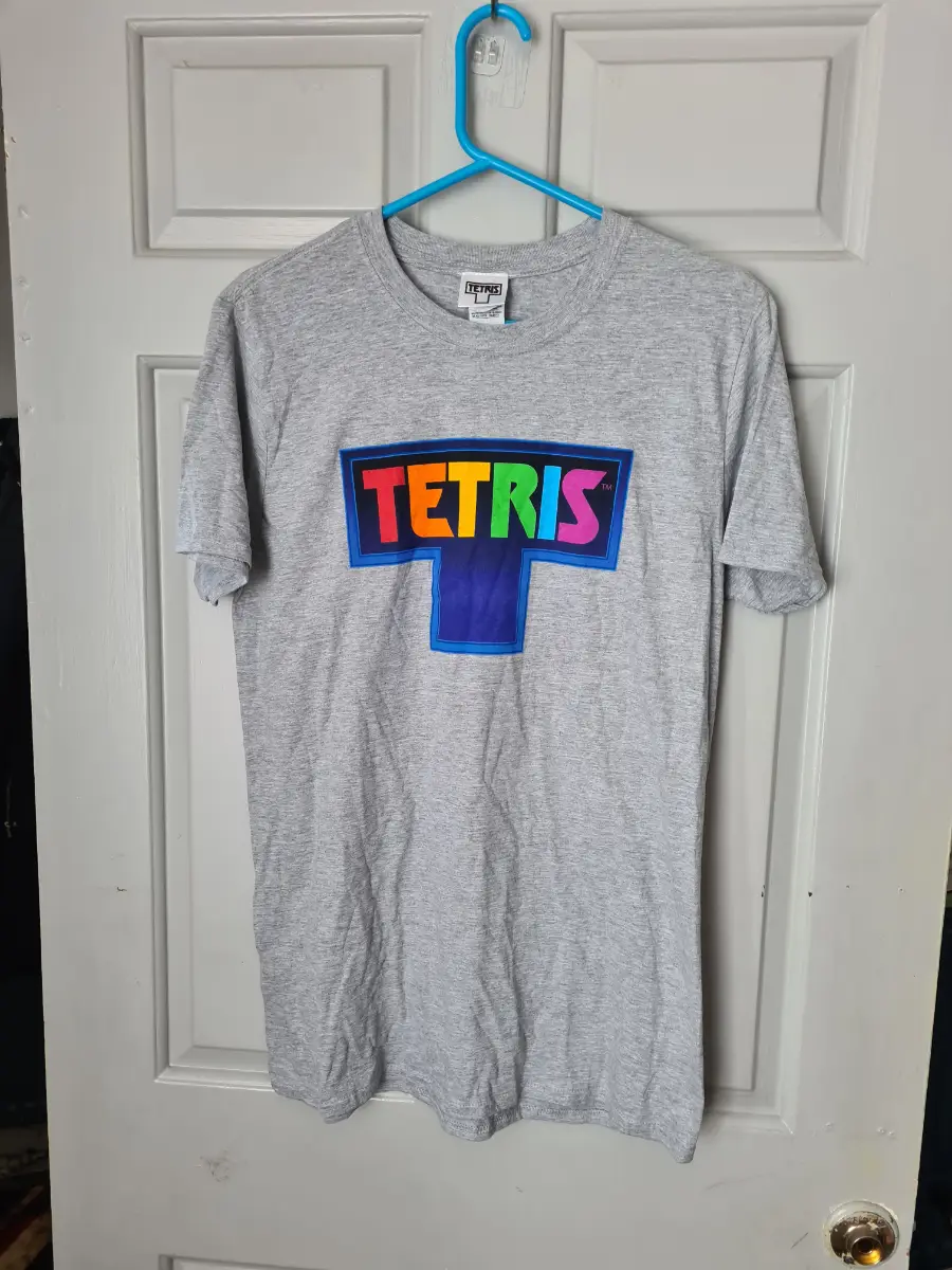 Official Tetris Retro Logo T‑Shirt Heather Grey Size M BNWT