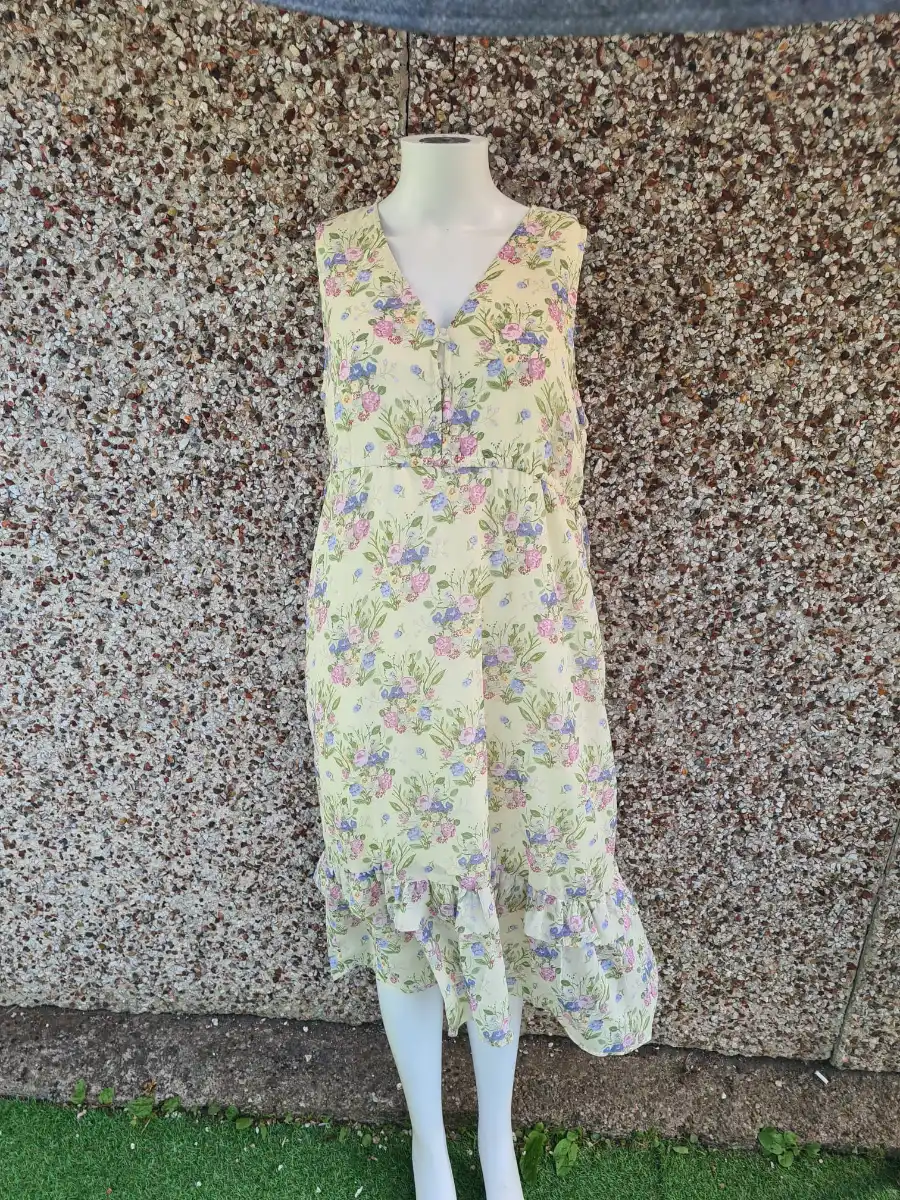 Mamalicious Lia Floral Midi Dress Lime Cream Size S BNWT RRP £60