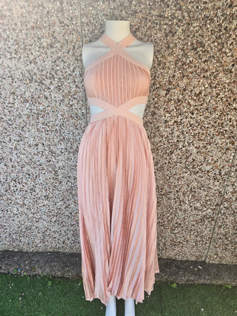 Sunfere Eliza Pleated Cutout Maxi Dress Size S Blush Peach NWOT RRP £74