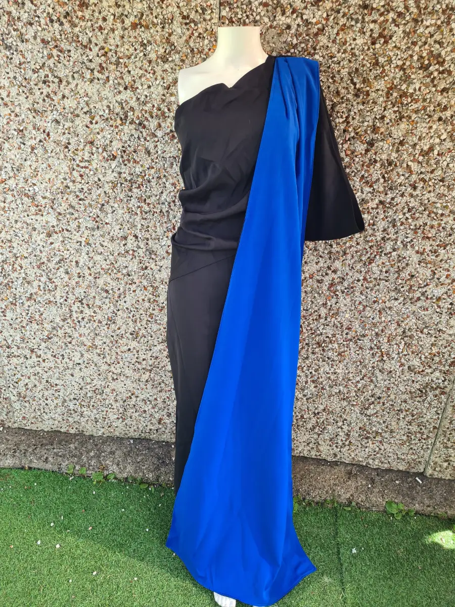 Candidus Shawl Ruch Asymmetric Midi Dress Innovare Denim Black Cobalt Blue Size XL BNWT RRP £87