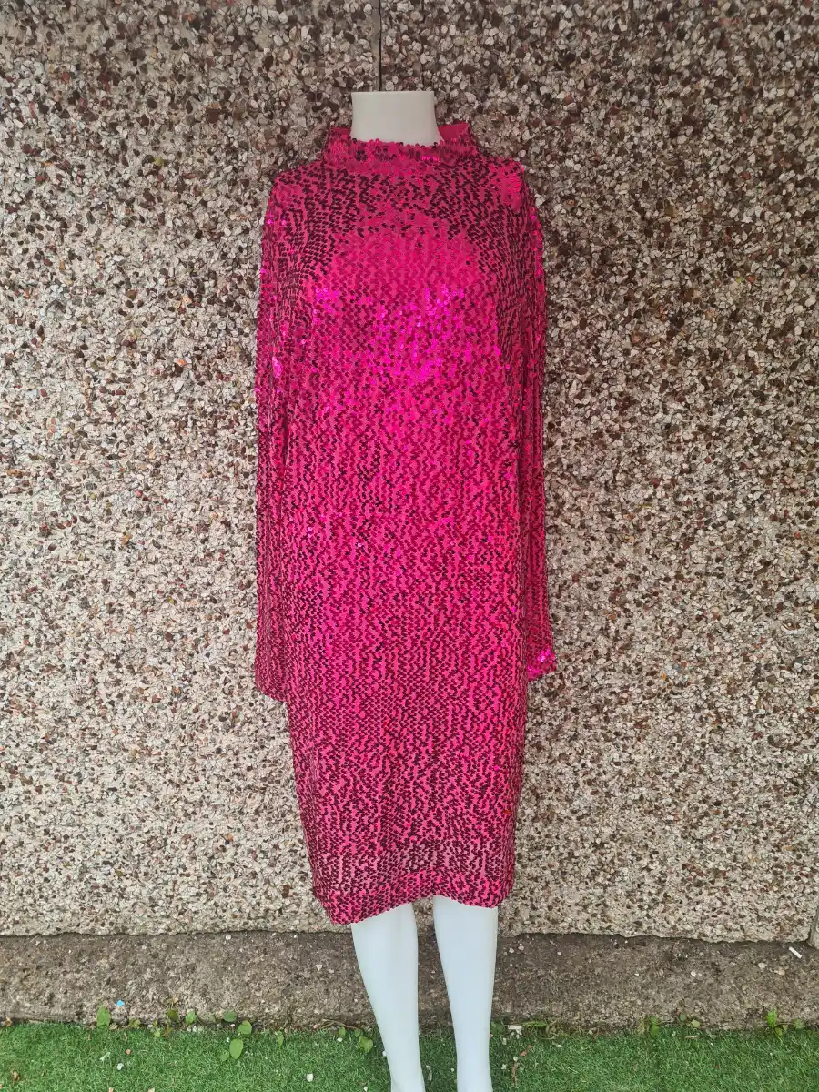 Glam Party Style Bodyflirt Boutique Hot Pink Sequin Midi Dress Size XL NWOT RRP £55–£75