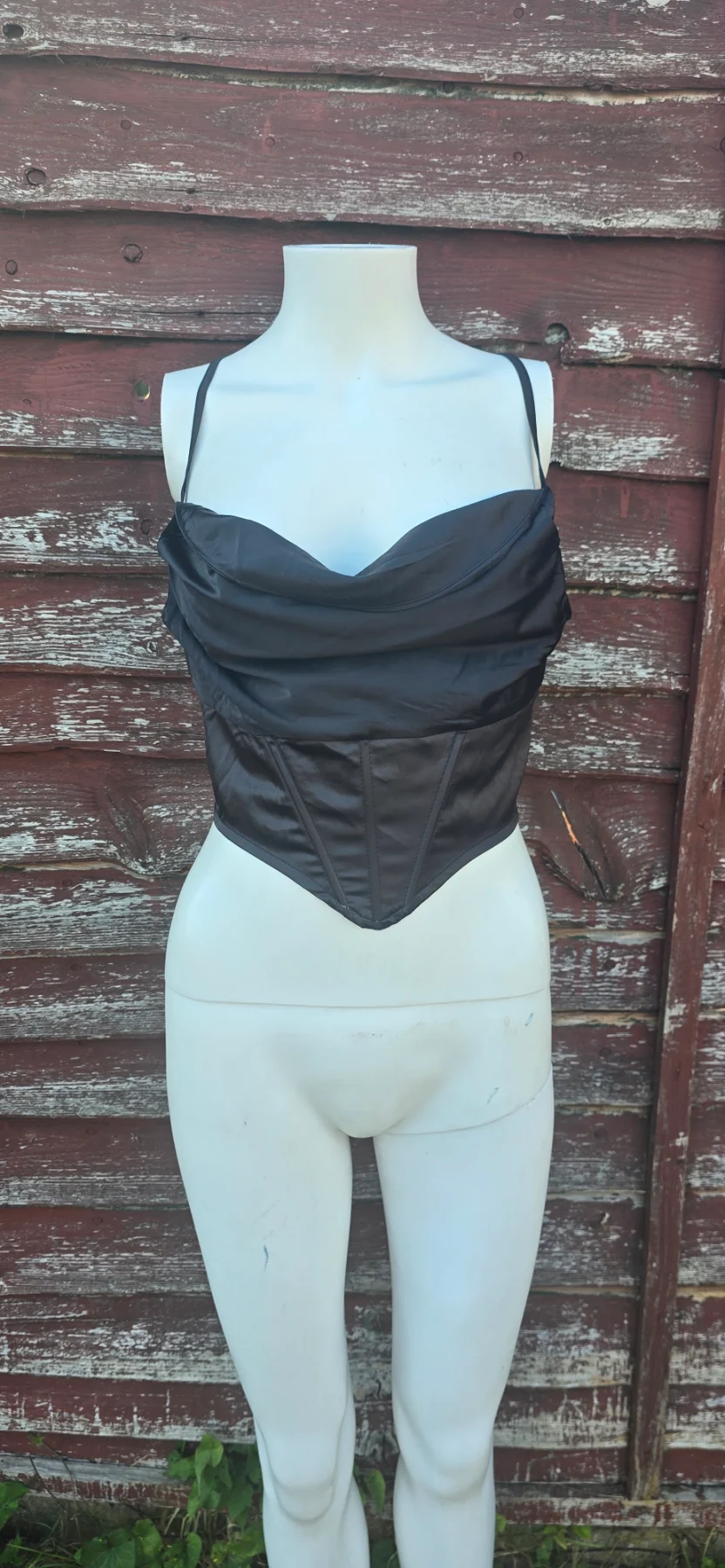 BNWT Missguided Black Satin Drape Corset Top UK 8 Cross Back Zip Crop