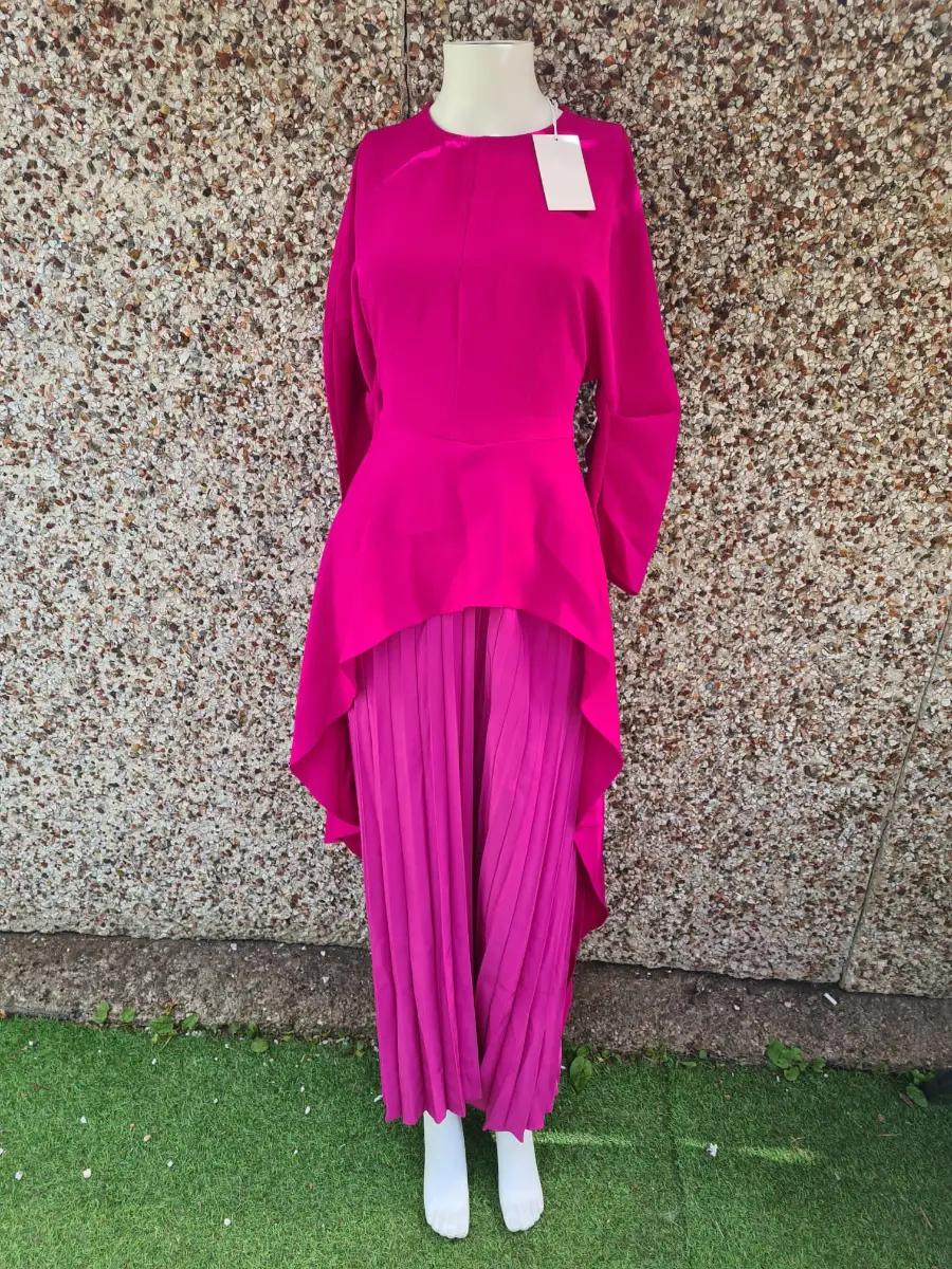 Uoozee Fuchsia Peplum Pleated Maxi Dress Size M BNWT RRP £55