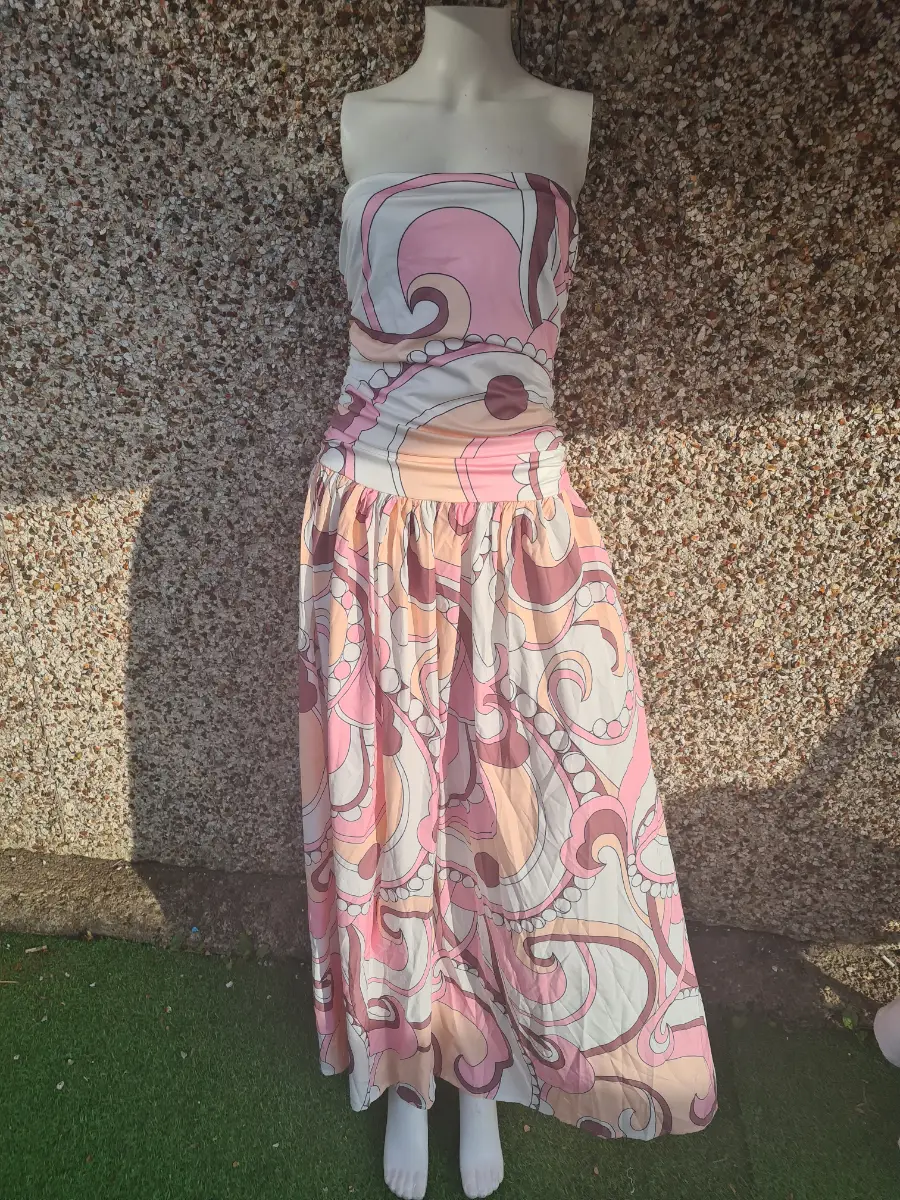 Elegant Swirl Vintage Print Drop Waist Maxi Dress | Likemychoice | Size M Fits UK12–14 | NWOT