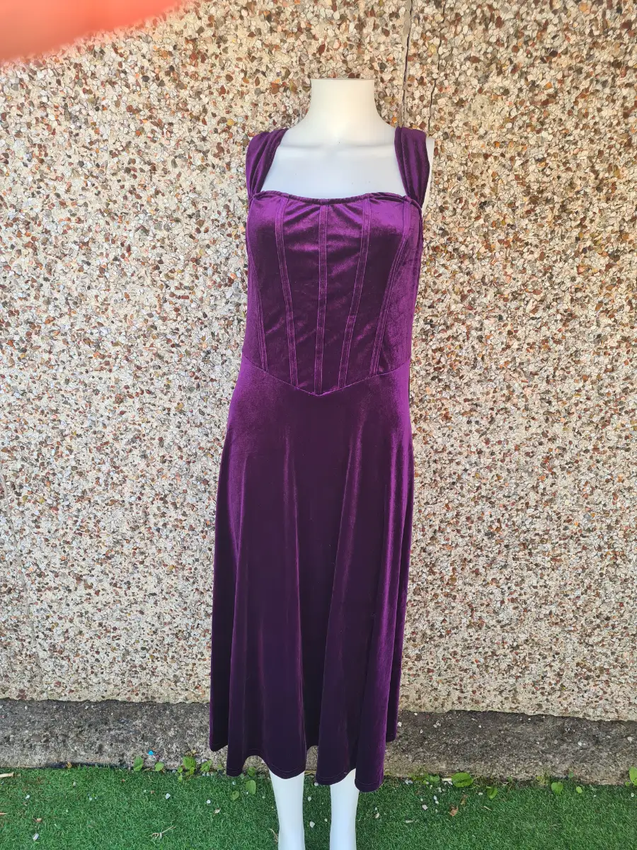 Shein Mod Purple Velvet Corset Midi Dress  XL BNWT RRP £25 Occasion Party