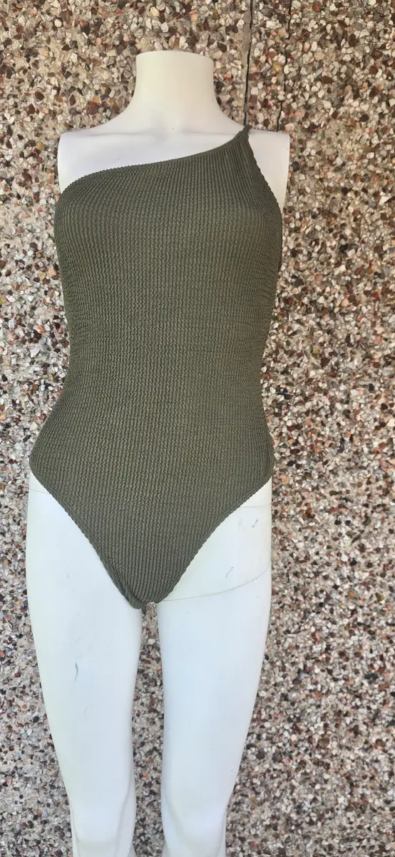Missguided Khaki Crinkle One Shoulder Swimsuit UK10 BNWT Sustainable