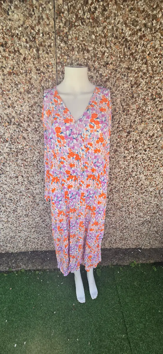 RAINBOW by bonprix Floral Midi Dress UK18 XL Orange Lilac Sustainable NWOT