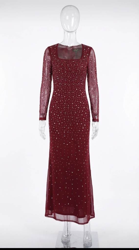 Luvistrue Burgundy Crystal Mesh Maxi Dress XXL • Limited Edition • RRP £300 • NWT