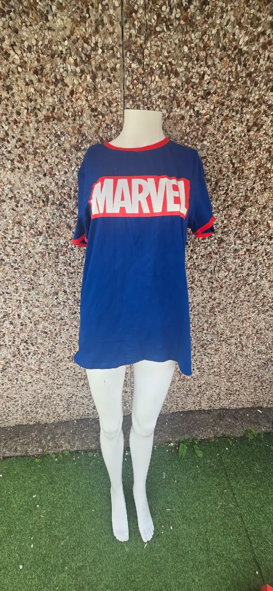 Official Marvel Logo Ringer T‑Shirt for Men Blue Red UK M BNWT 100% Cotton