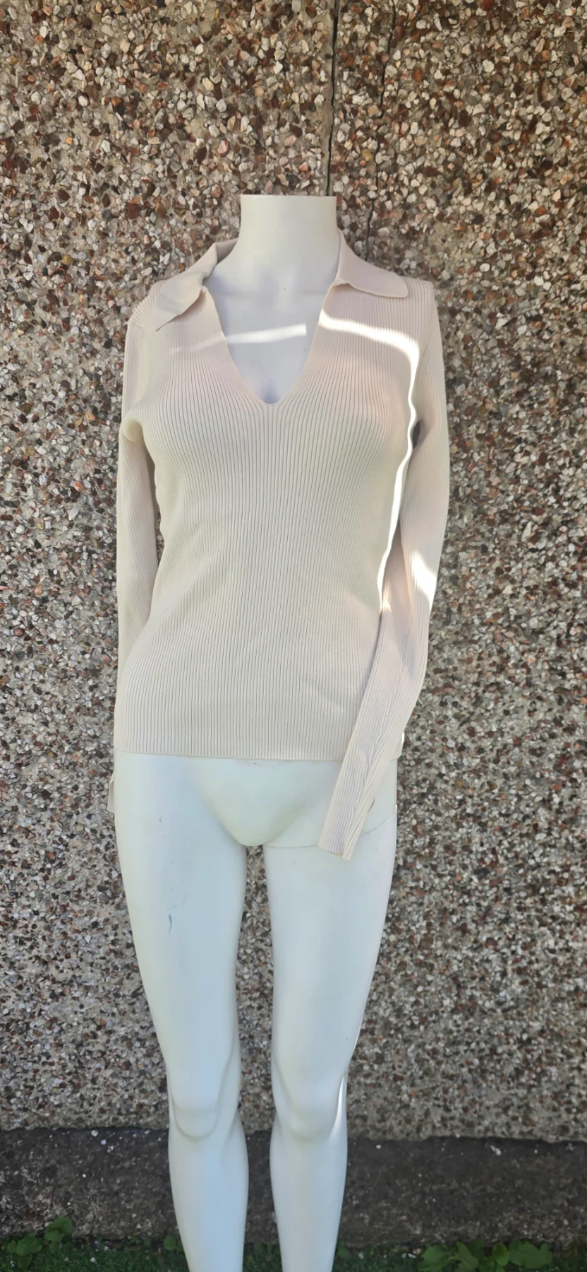 BNWT Forever New Selena Pointed Collar Ribbed Knit Top Cream M RRP £50