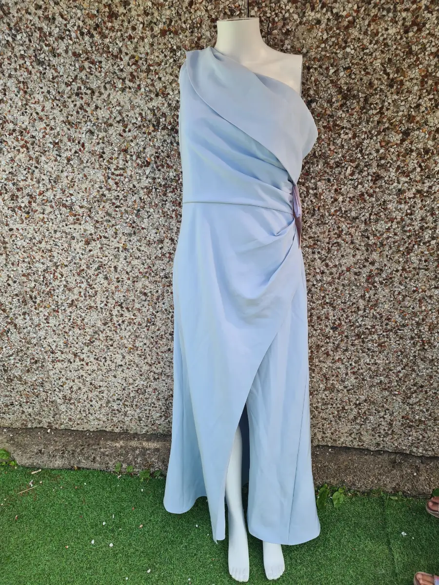 Jarlo One Shoulder Draped Maxi Dress Powder Blue Size 12 BNWT RRP £135
