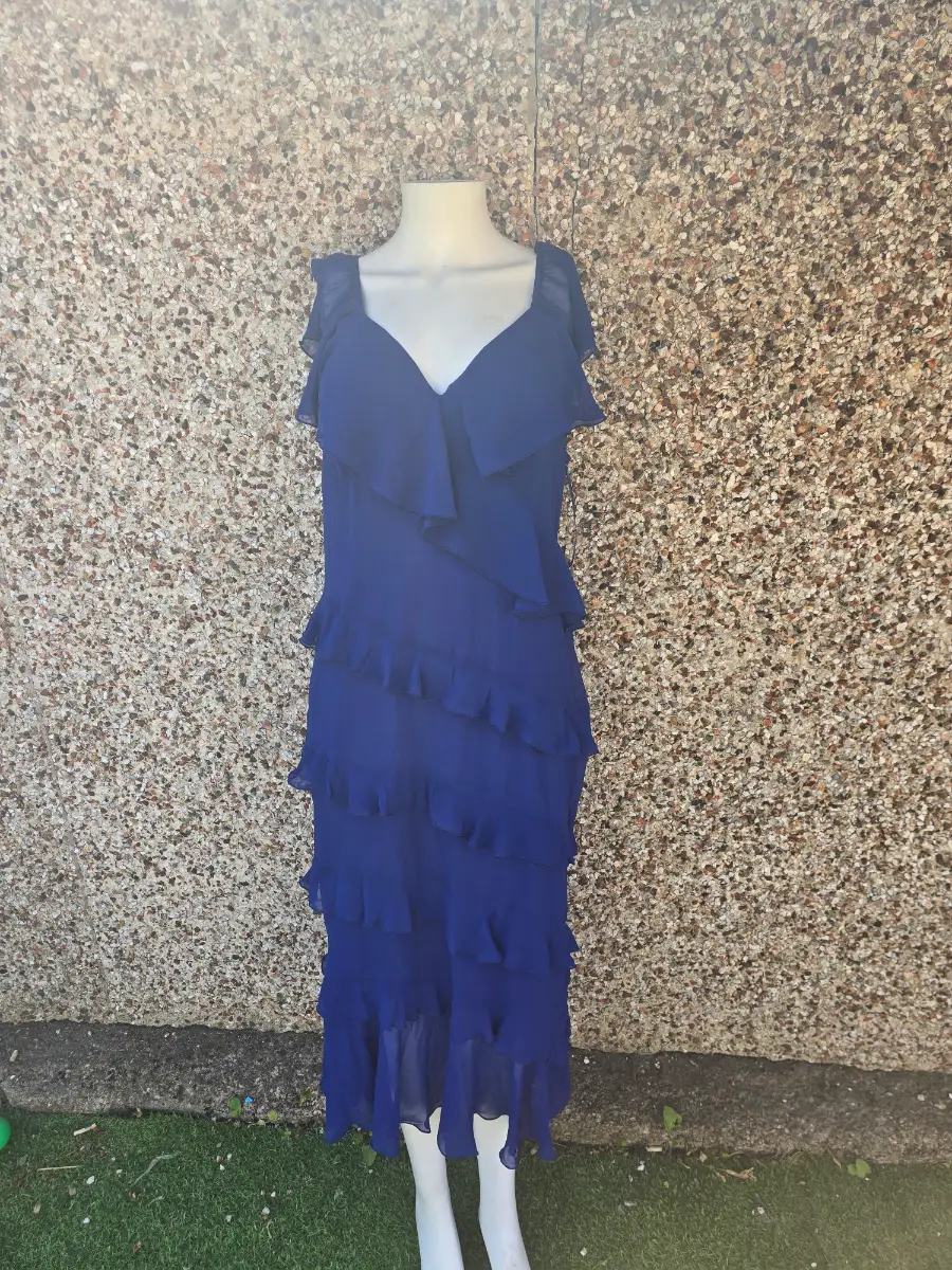 Iska Cobalt Blue Frill Midaxi Dress Size 14 BNWT Sold Out Everywhere RRP £20