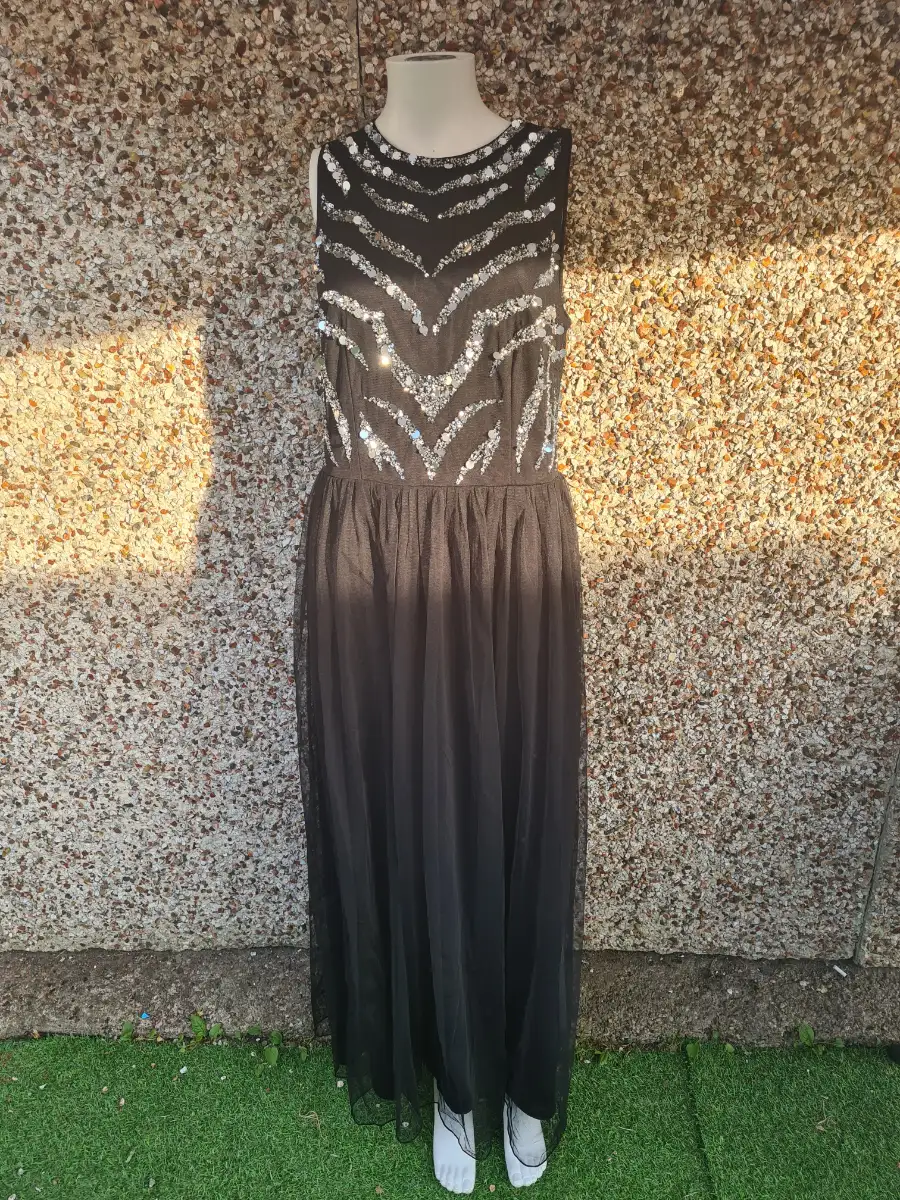 Bodyflirt Boutique Black Silver Sequin Beaded Maxi Dress UK 16 NWOT RRP £75