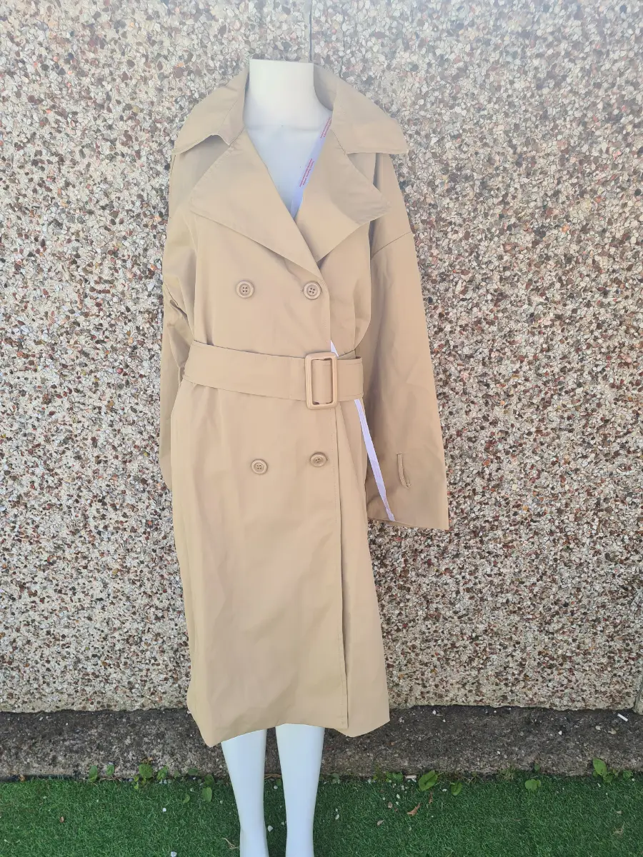 Missguided Petite Camel Oversized Trench Coat UK 6 BNWT Belted Classic Longline