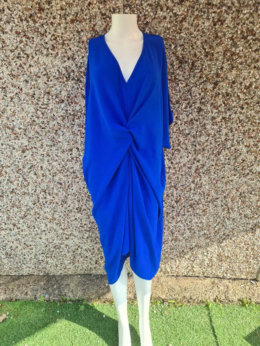 Glossy Made in Italy Royal Blue Knot Front Midi Dress One Size BNWT RRP £24.50