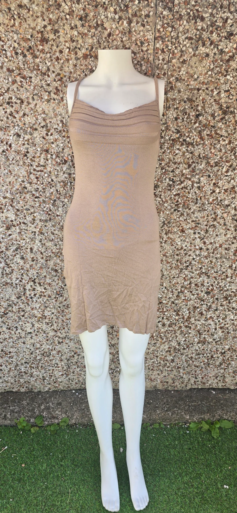 BNWT Missyempire Sasha Sand Knit Cowl Dress UK S Racerback Side Slit