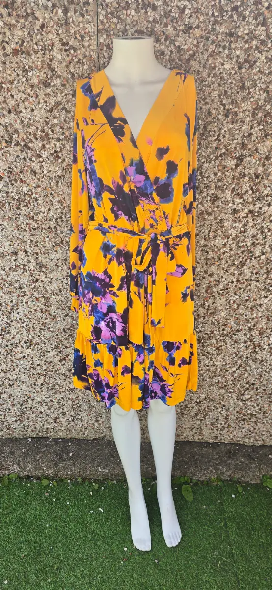 Bodyflirt Boutique Yellow Floral Wrap Midi Dress UK16 L NWOT RRP £45