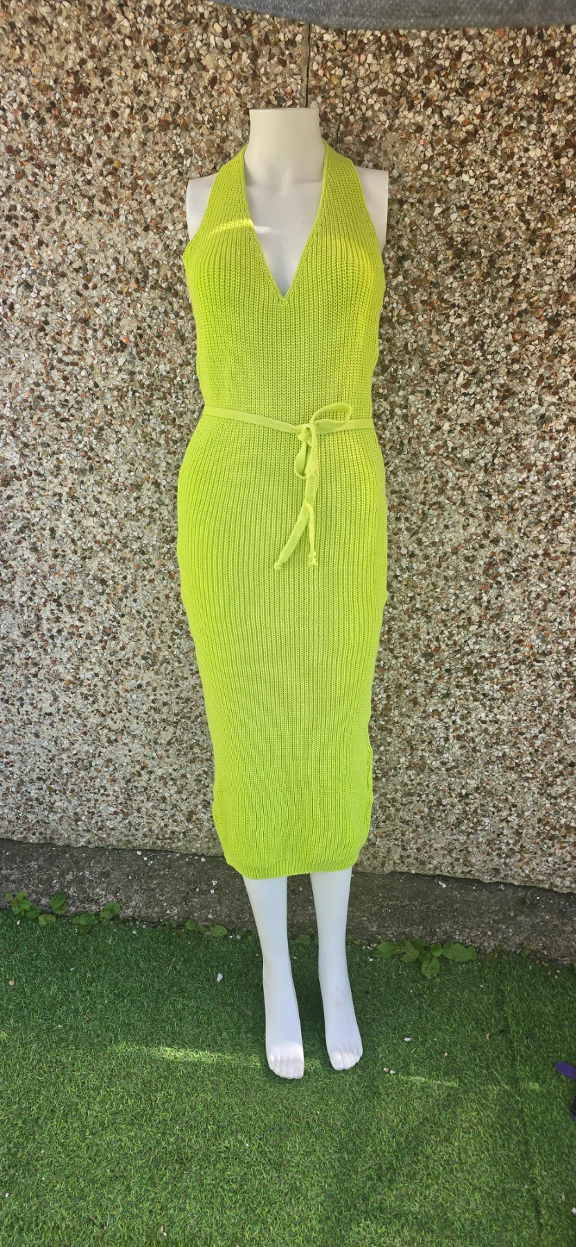 BNWT Missy Empire Melody Lime Green Knit Halter Midi Dress UK6 RRP £24