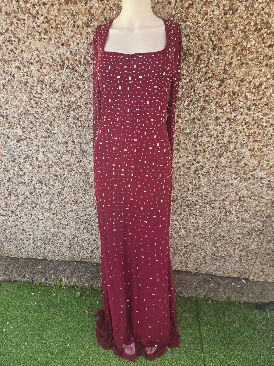 Y2K Square Neck Embellished Maxi Dress Luvistrue Burgundy Size XXL BNWT RRP £100–£120