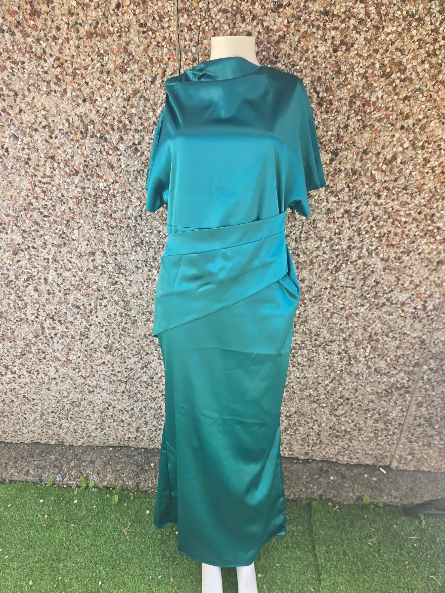 Loose Short Sleeve Pleated Maxi Dress Uoozee Teal Green Size M BNWT | SOLD OUT