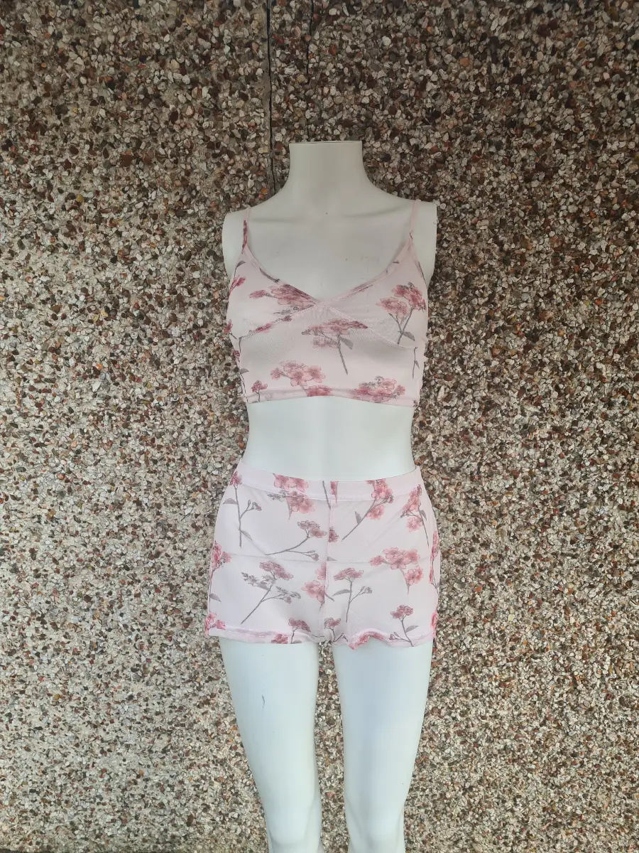 PrettyLittleThing Pink Floral Mesh Cami & Short Pyjama Set UK 4 BNWT RRP £22