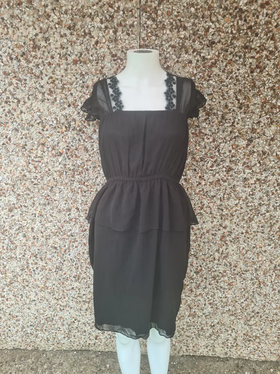 SingelBrina Black Boho Y2K Lace Peplum Dress | Size M (fits S/UK 8) | NWOT
