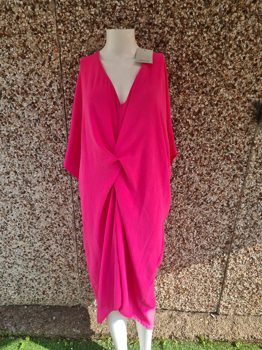Glossy Made in Italy Fuchsia Knot Front Midi Dress One Size BNWT RRP £24.50