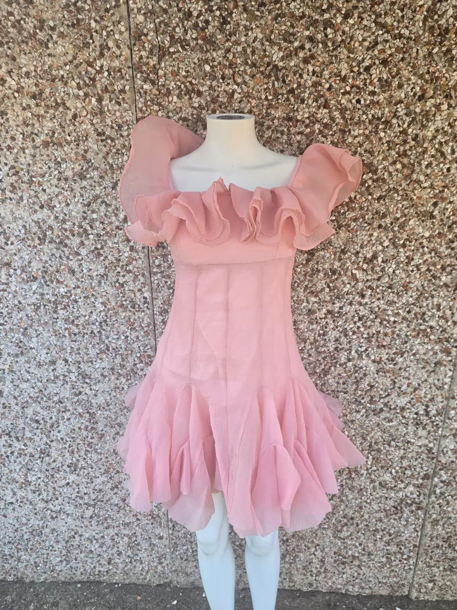 Sunfere Vita Off Shoulder Ruffle Mini Dress Size L Blush Pink Brand New RRP £60