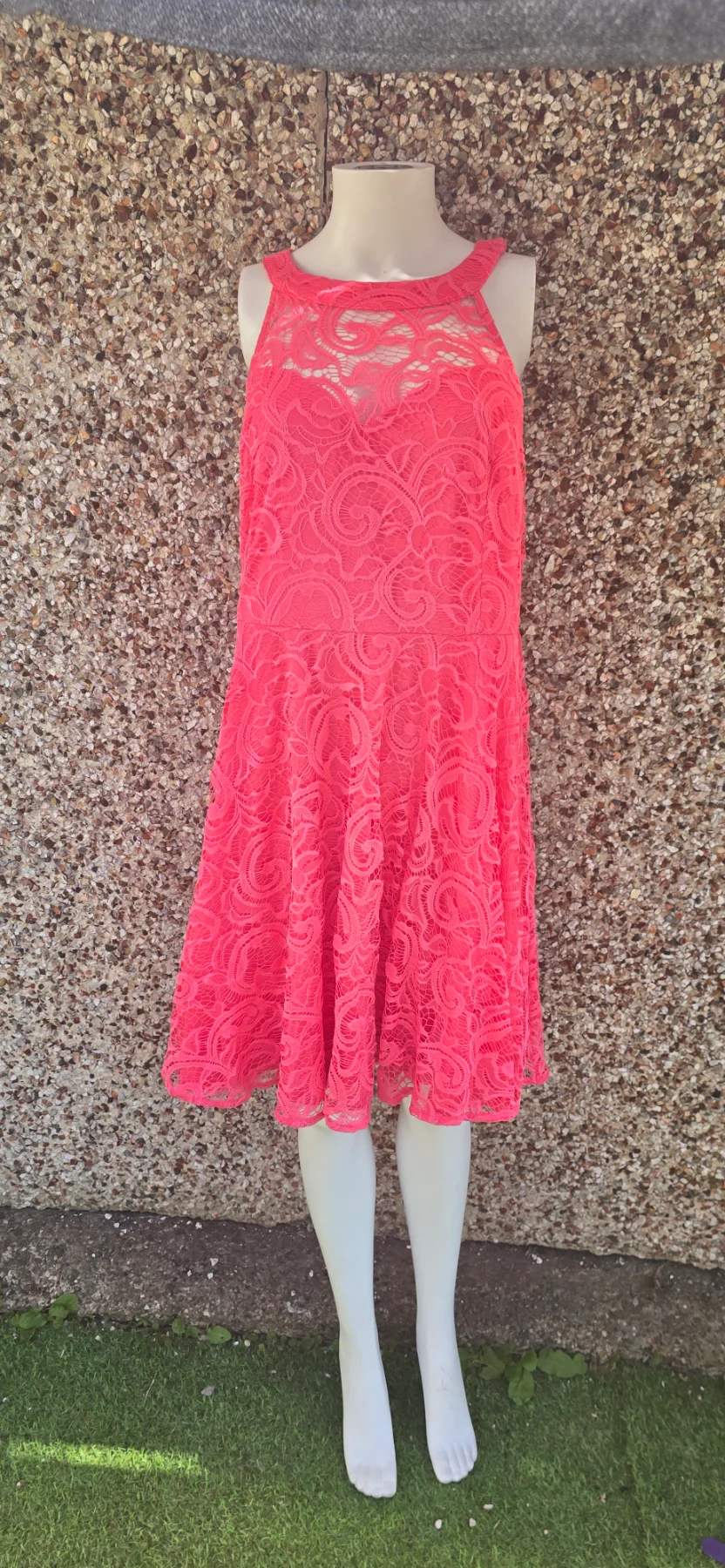 NWOT Bodyflirt Coral Pink Lace Cocktail Dress Size L (UK16–18)