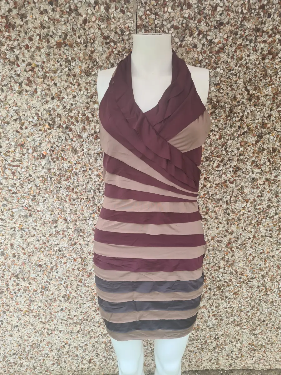 Chic Y2K Style Costa Blanca Tiered Colour Block Halter Neck Mini Dress Size S BNWT RRP $99