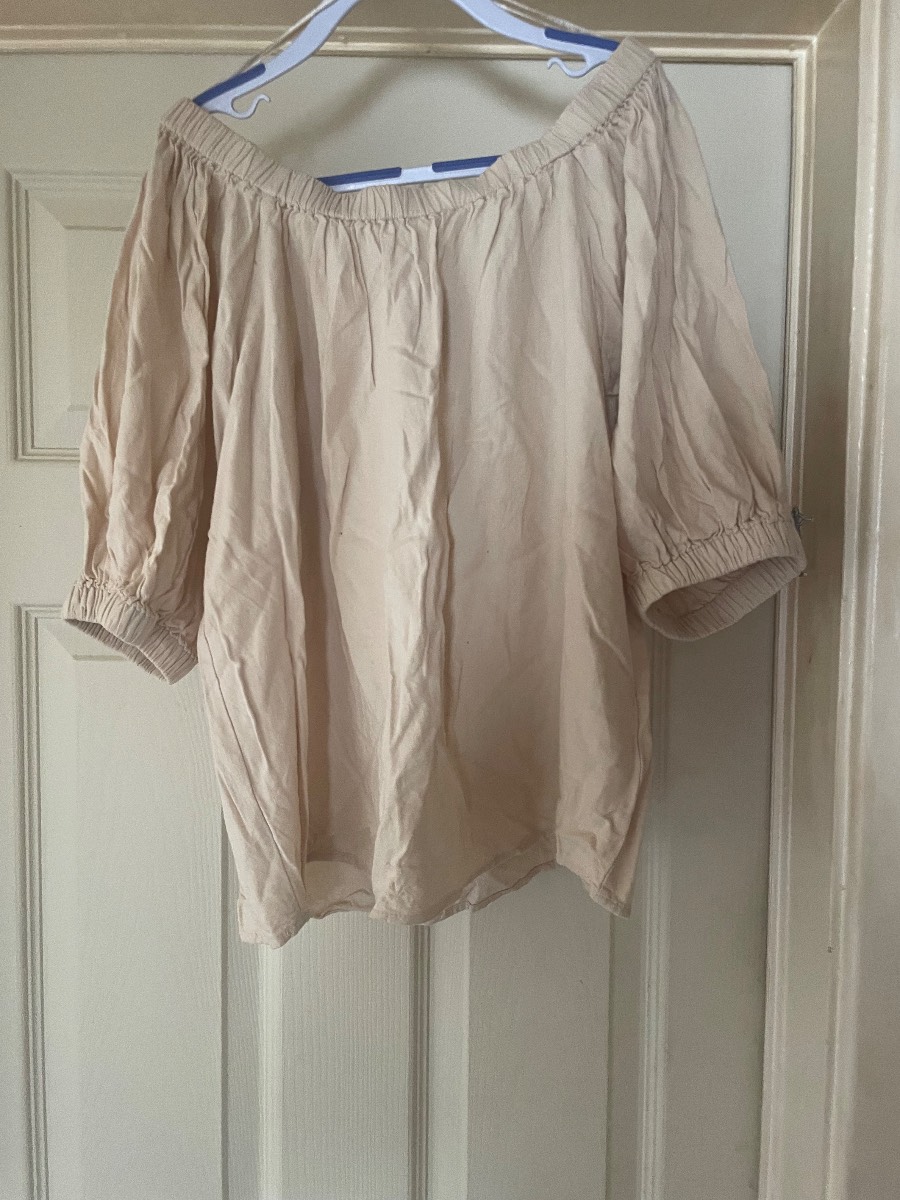 Primark Linen Blend Off-Shoulder Bardot Top - Beige / Stone - Size UK 8