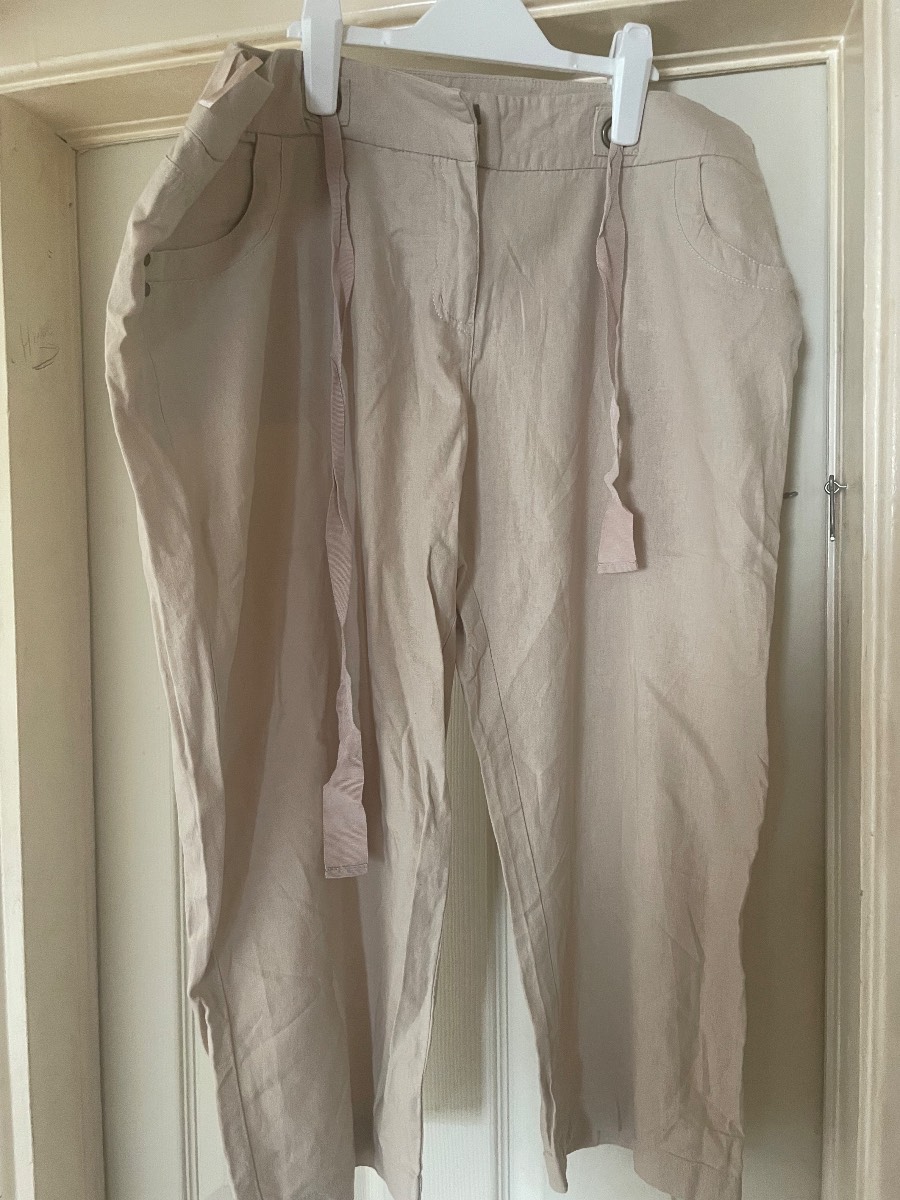 Wallis Linen Blend Cropped Trousers / Capris Beige Stone Size UK 18