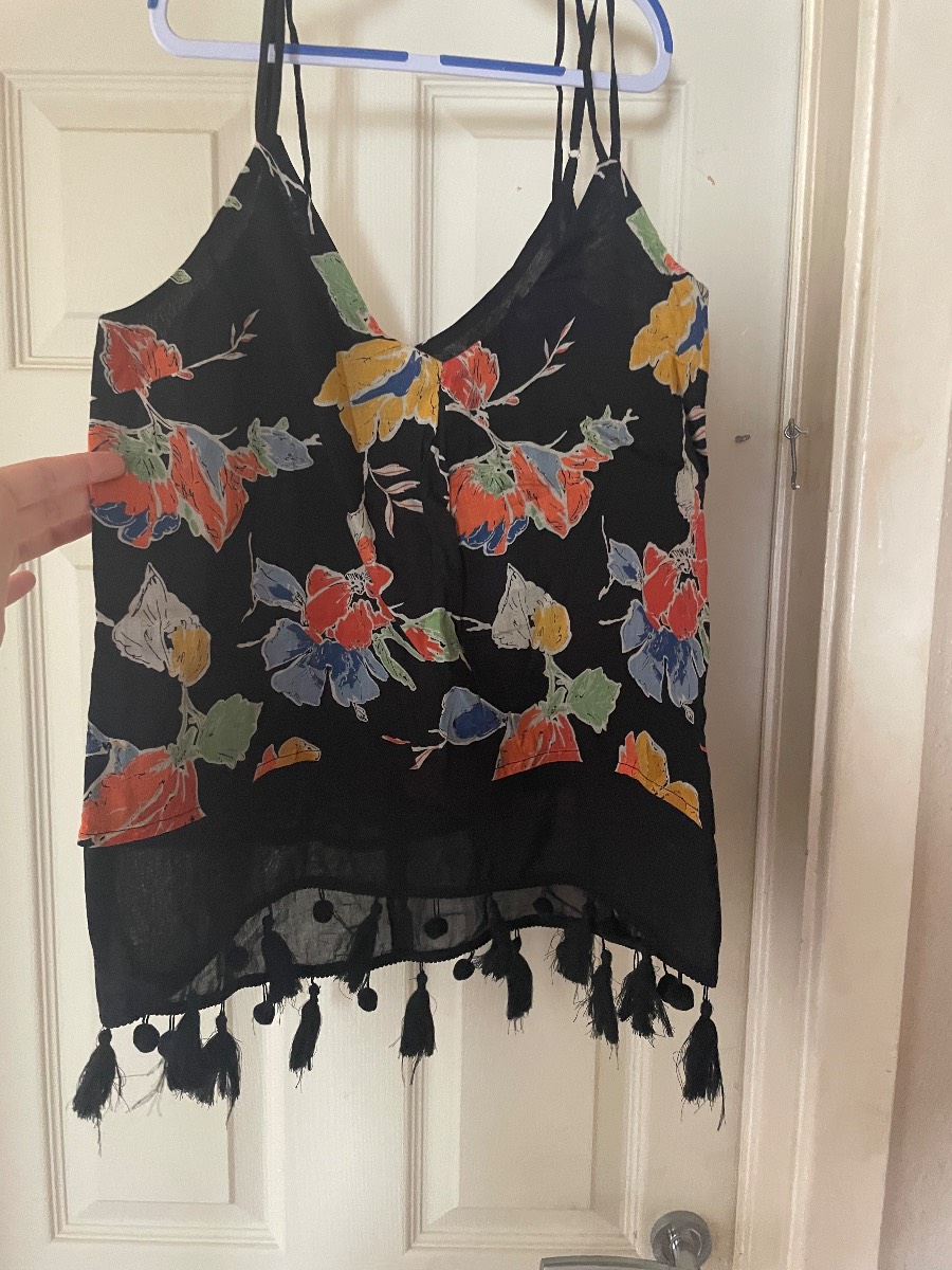 Next Petite Floral Spaghetti Strap Cami Top with Tassel Hem – UK 12P