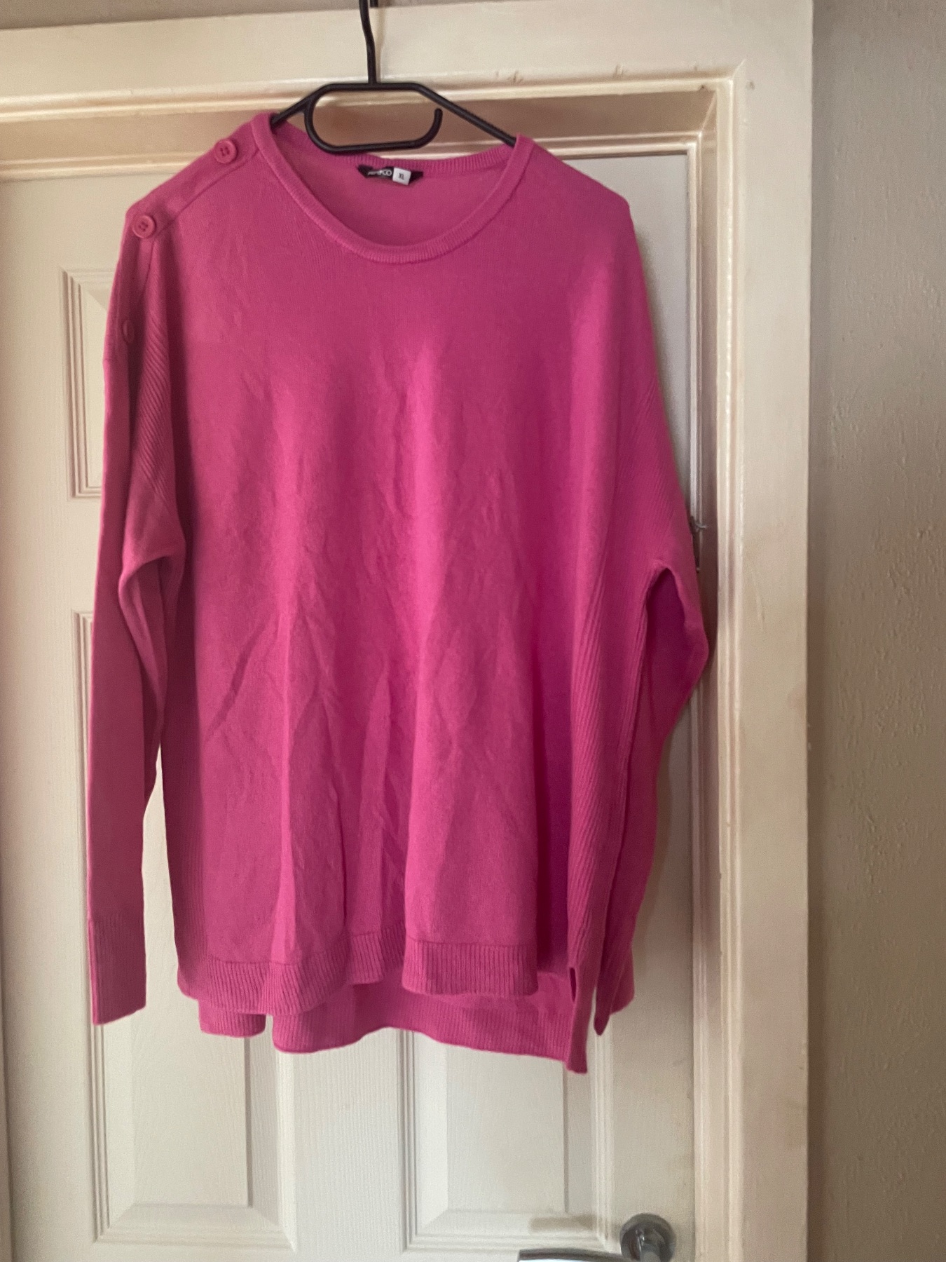 PEP&CO Women's Bright Pink Knit Jumper | Shoulder Button Detail Size XL (UK 20-22)