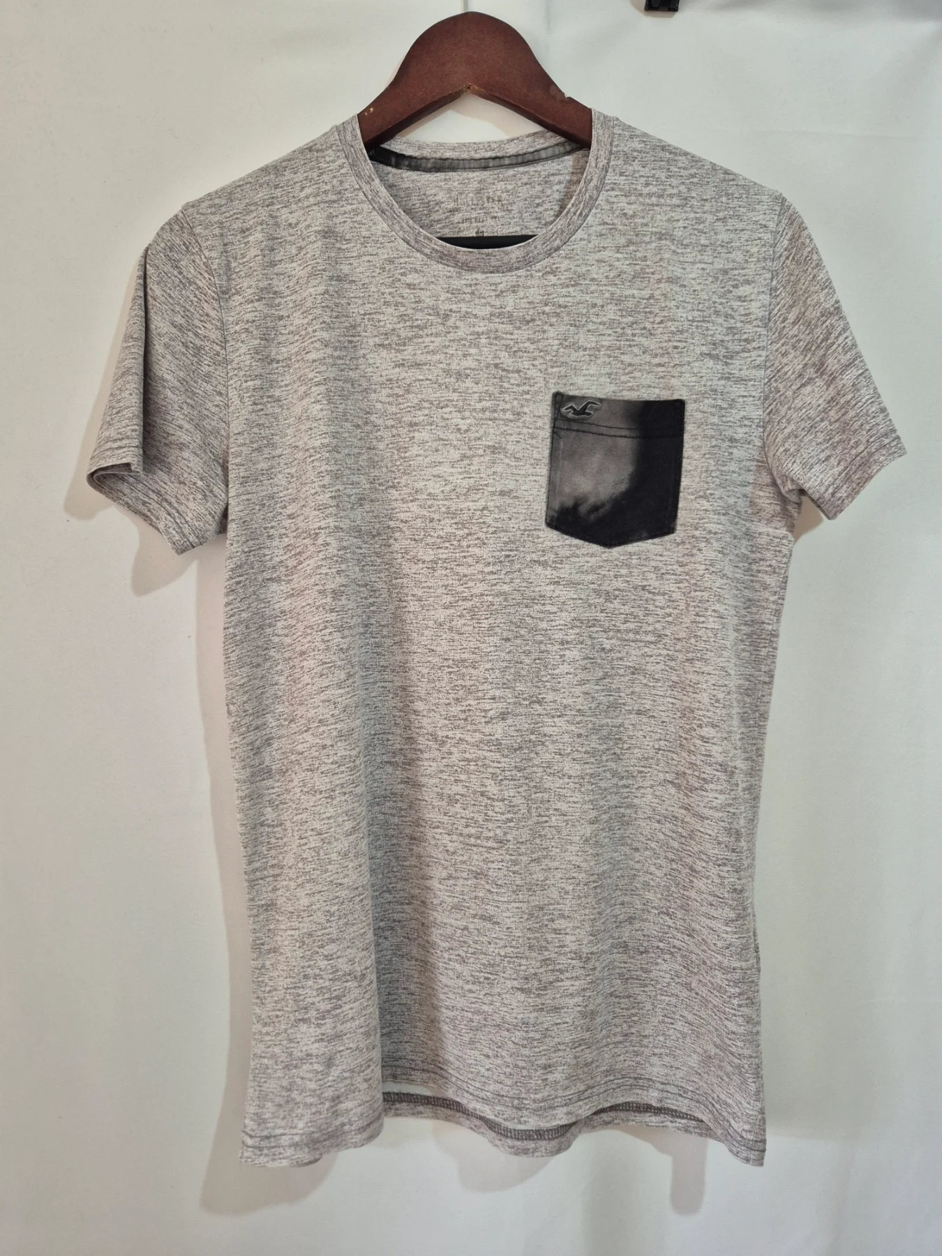 Hollister Abercrombie & Fitch Grey Marl T-Shirt Mens Size S Small Front Pocket