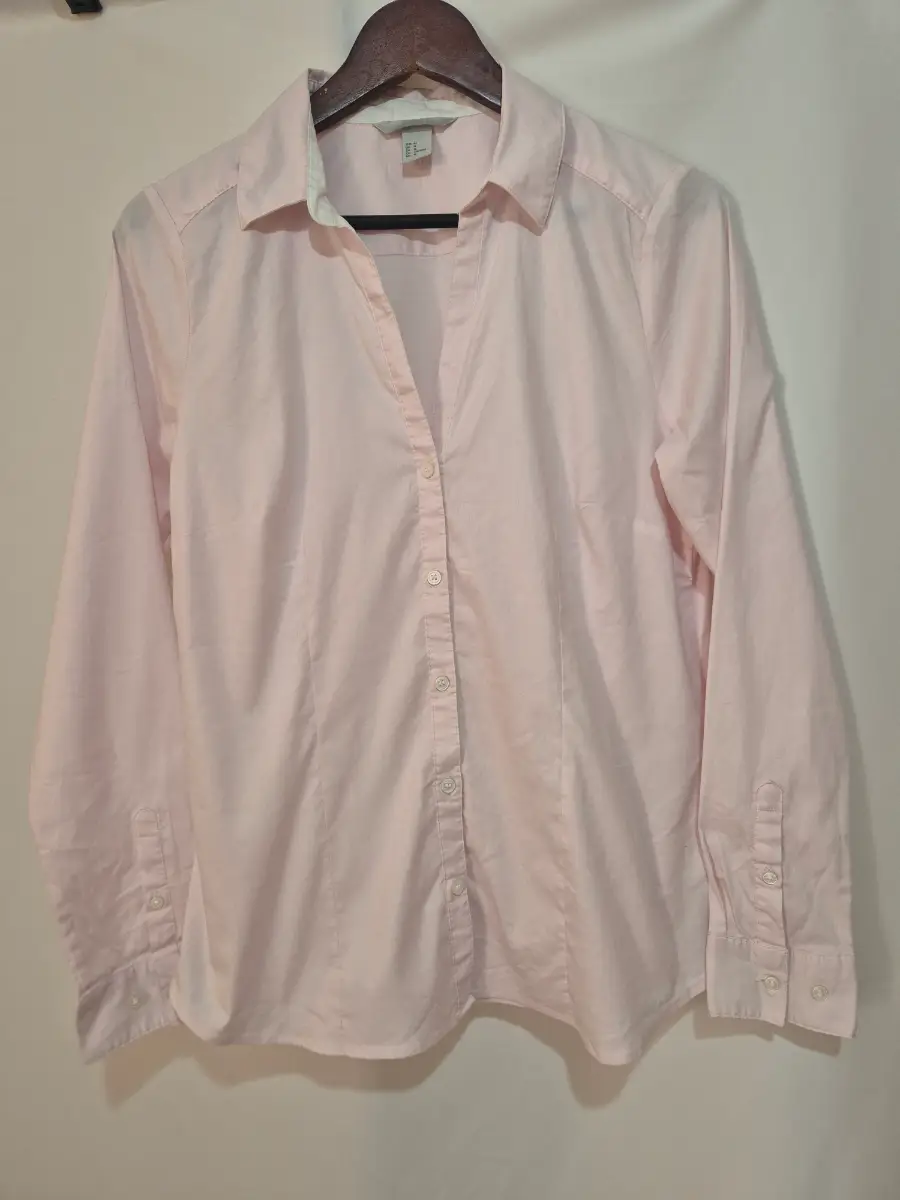 H&M Women's Pink Long Sleeve Shirt Blouse Size 14 Smart Casual Button Up Cotton