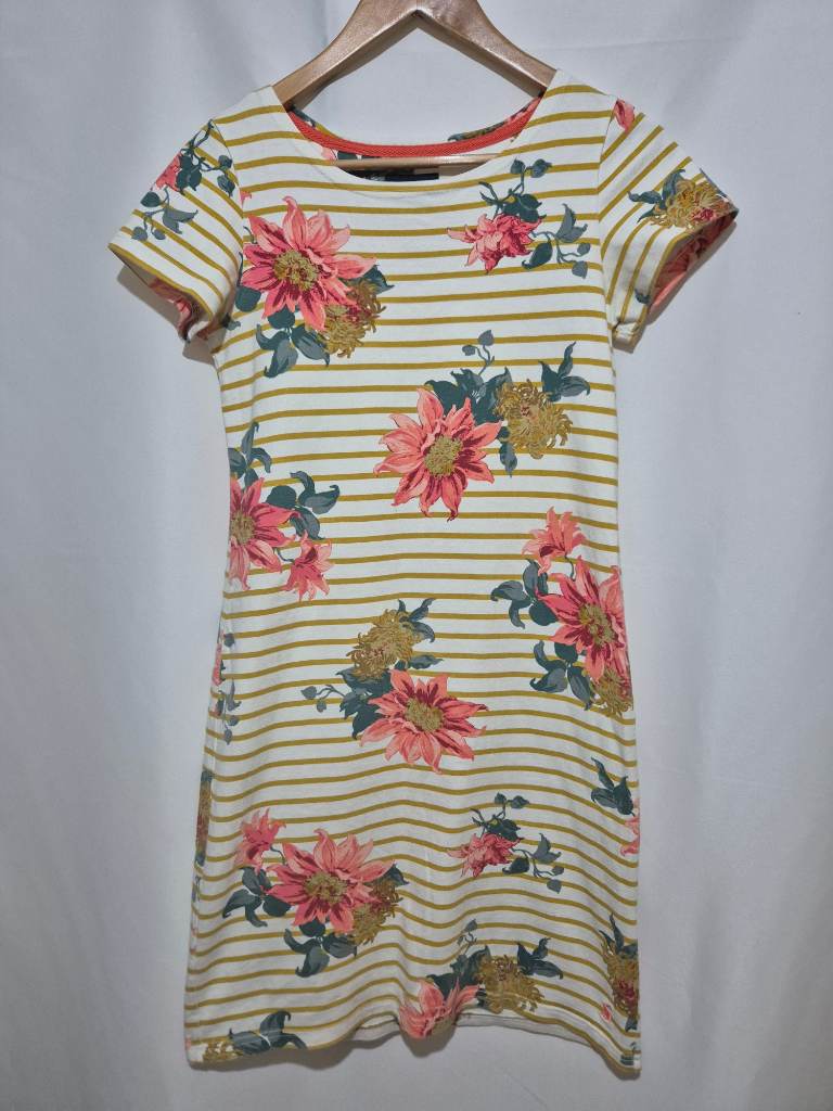 Women's Joules Short Sleeve Dress size 6 White Gold Floral Knee Length