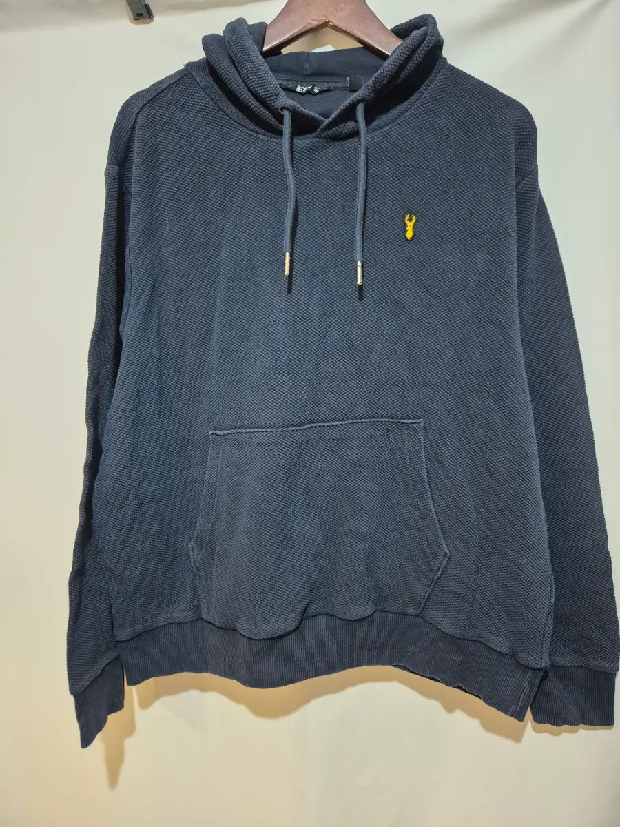 Next SP Navy Blue Hoodie Men's L Large Waffle Textured Jumper Sweatshirt Stag