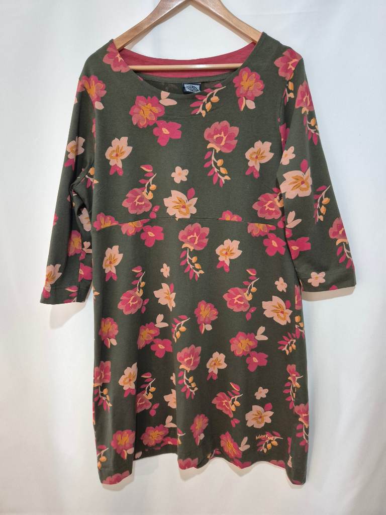 Weird Fish Short Sleeve T-shirt Dress size 14 Khaki Pink Floral Print Spring Summer