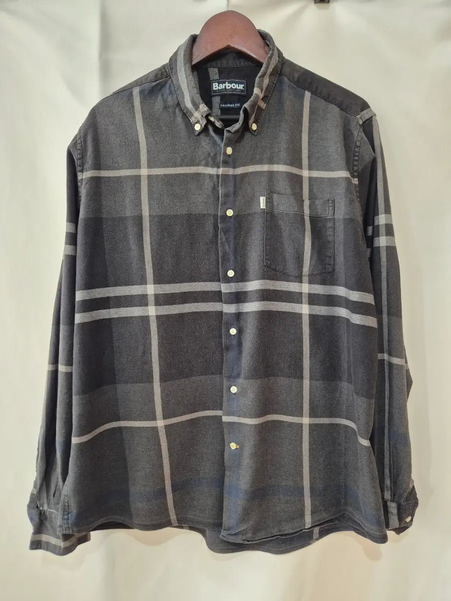Barbour Dunoon Check Shirt Mens Size L Large Tailored Fit Grey Tartan Button-Down