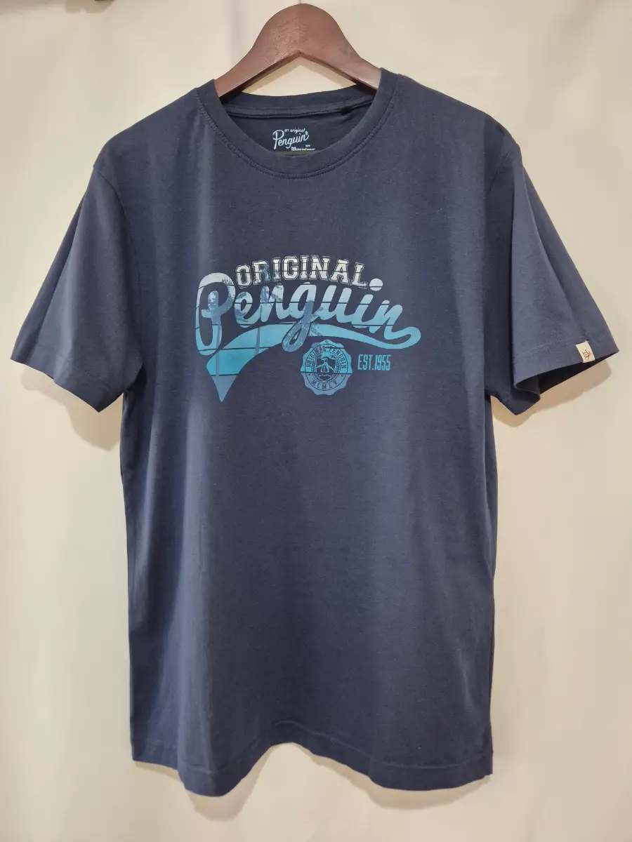 Men's Penguin Short Sleeve T-shirt Top size M Medium chest 40 Blue Spring Summer