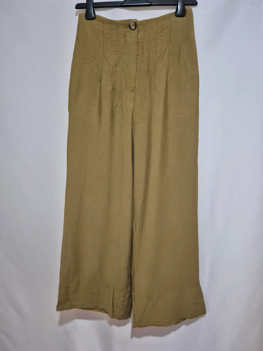 Women's Topshop Y2K Wide Leg Cropped Trousers size 6 (26 x 26) Khaki Green Floaty Material
