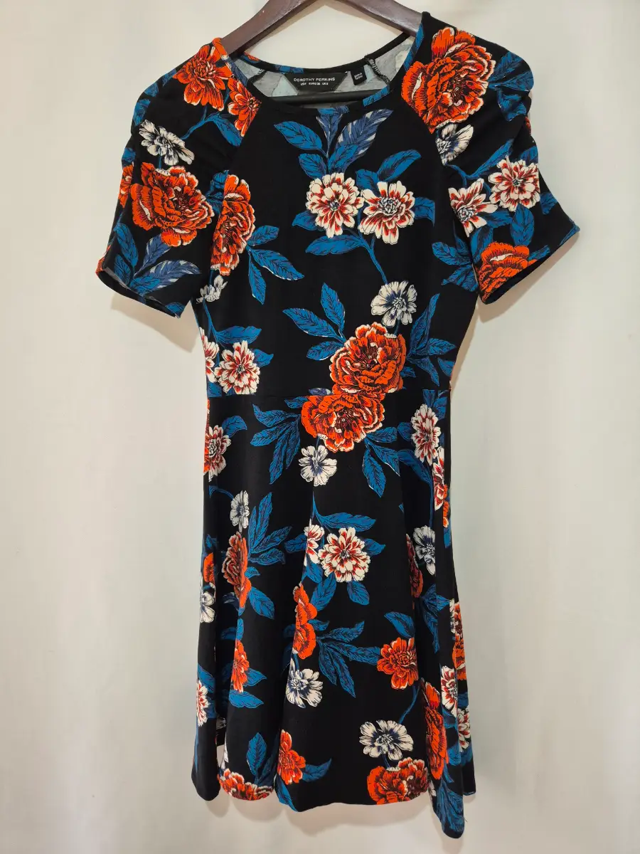 Women's Dorothy Perkins Short Sleeve Dress size 8 Black Floral Print Smart Casual